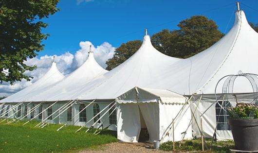 a line of sleek and modern portable restrooms ready for use at an upscale corporate event in Lummi Island